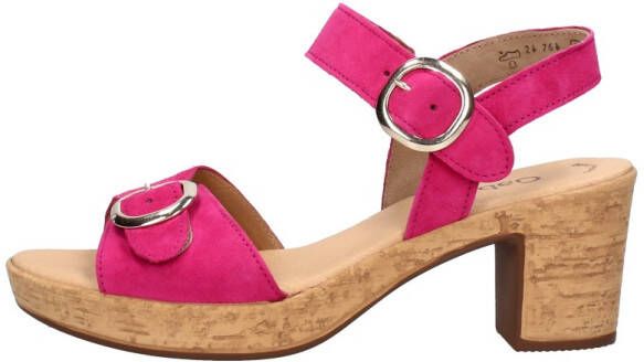 Gabor Roze Suède Sandalen met Kurk Zool Pink Dames