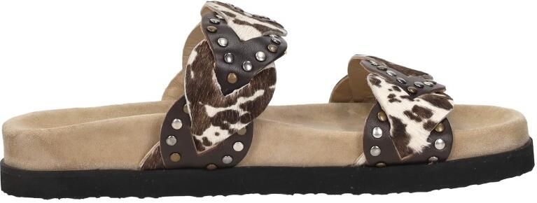 Maruti Evie Hairon Cow D04 Slippers Donker Bruin Koeienprint Leer Dames Bruin - Foto 13