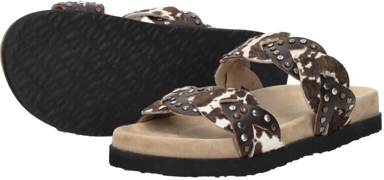 Maruti Evie Hairon Cow D04 Slippers Donker Bruin Koeienprint Leer Dames Bruin - Foto 12