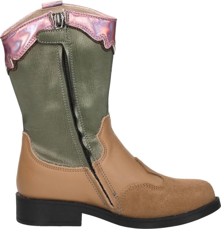 Shoesme Cognac Cowboylaars Laarzen Kinderen Meisjes Cognac Green Pink Microfiber leer