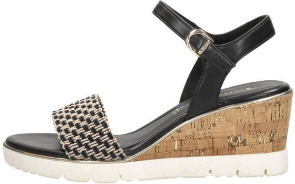 Tamaris Vegan Sleehak Sandalette met Geweven Bandje Black