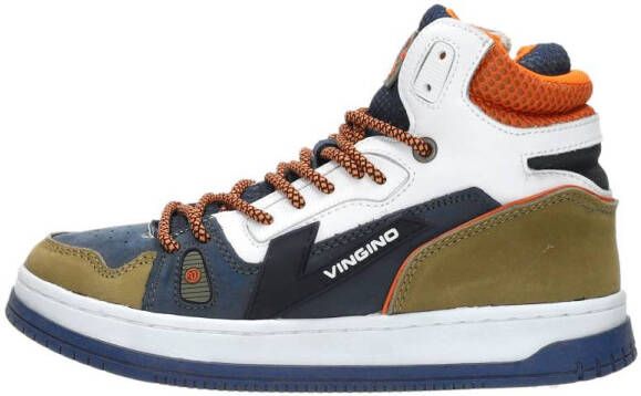 VINGINO Max Mid leren sneakers blauw beige Jongens Leer Meerkleurig 36