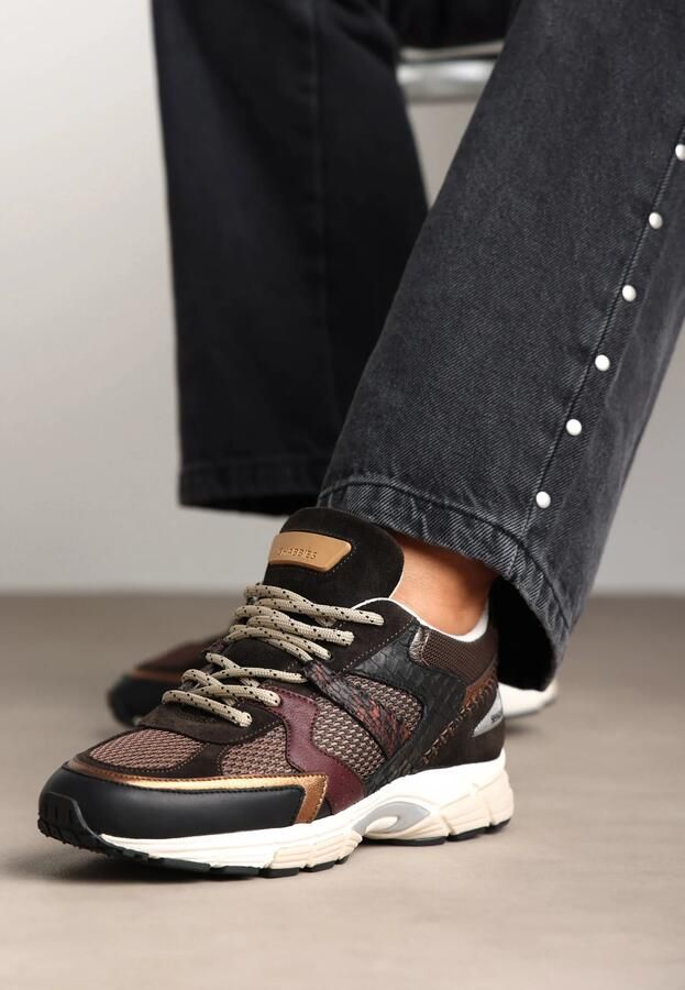 SHABBIES Lage Sneakers Dames Abbey Run Leer Zwart - Foto 6