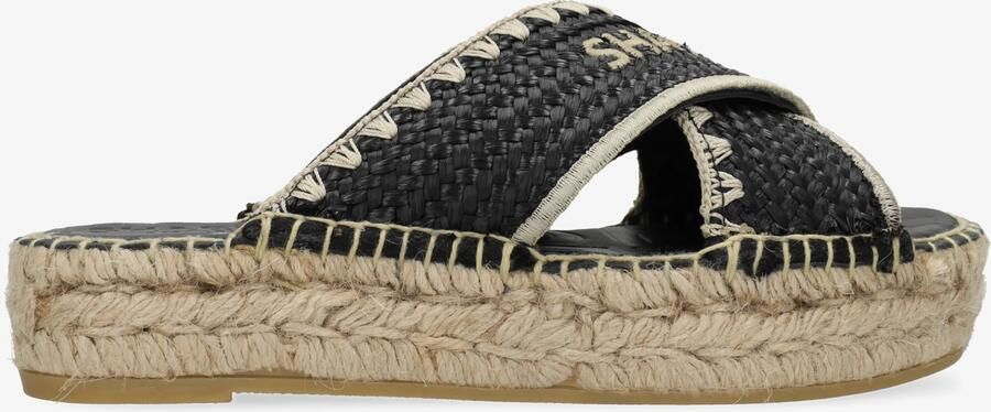 Shabbies Amsterdam Kira Cross espadrille Raffia Zwart