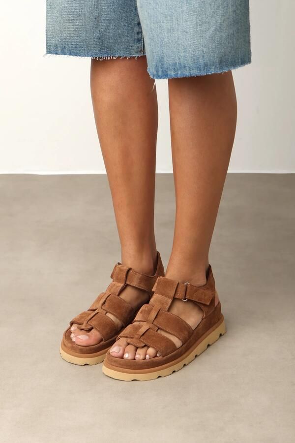 Shabbies Amsterdam Shabbies Dames Sandalen met hak Wana Sandal Camel Suède Plateauzool - Foto 7