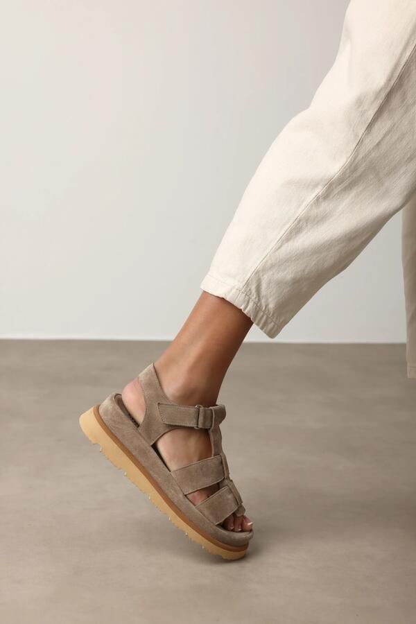 Shabbies Amsterdam Shabbies Dames Sandalen met hak Wana Sandal Beige Suède Plateauzool - Foto 6
