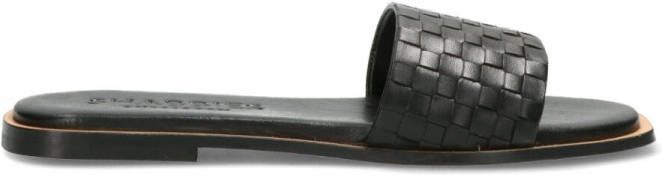 Shabbies Geweven slipper gelooid leer zwart
