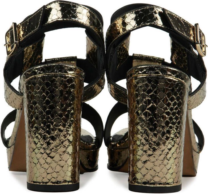 Lina Locchi Sandalen Dames Damesschoenen Leer Slangenprint Plateauhak  hoogte 8 cm L1116 Goud - Schoenen.nl