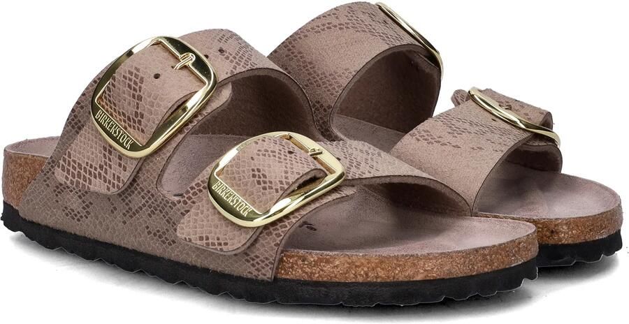 Birkenstock Arizona Big Buckle Python leren slippers met dierenprint taupe - Foto 5