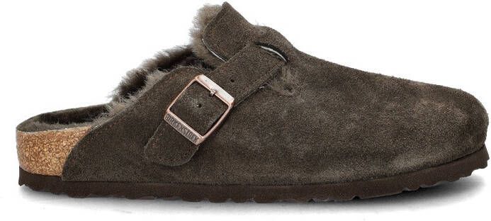 Birkenstock slipper BOSTON Shearling Mocca Suede Leather narrow
