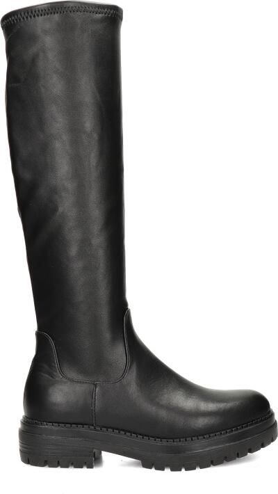 PS Poelman Dames CYBELE PU Imitatieleren Stretch Hoge Laarzen met Stoere Profielzool en Rits Zwart - Foto 4