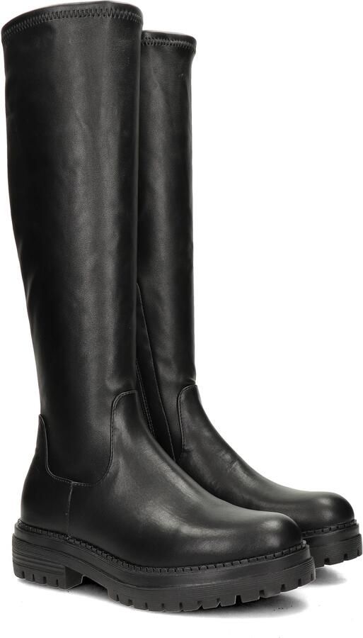 PS Poelman Dames CYBELE PU Imitatieleren Stretch Hoge Laarzen met Stoere Profielzool en Rits Zwart - Foto 5