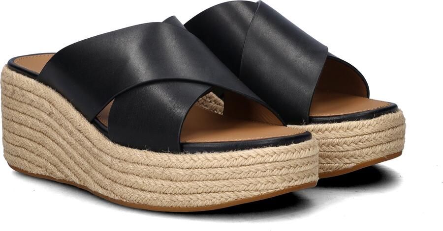 FitFlop Platfforms Espadrille Leather Wedge Cross Slides ZWART - Foto 4
