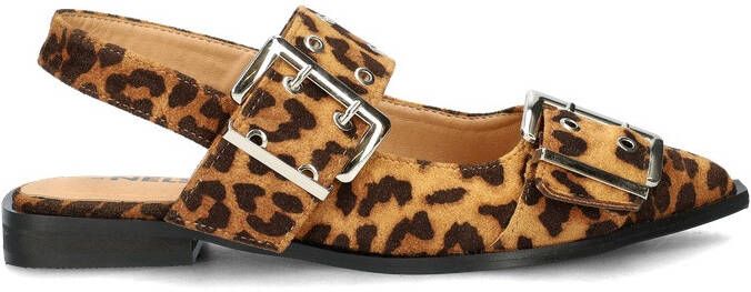 Nelson slingback loafers met panterprint cognac zwart