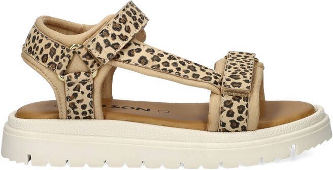 Nelson Kids leren sandalen met panterprint beige zwart