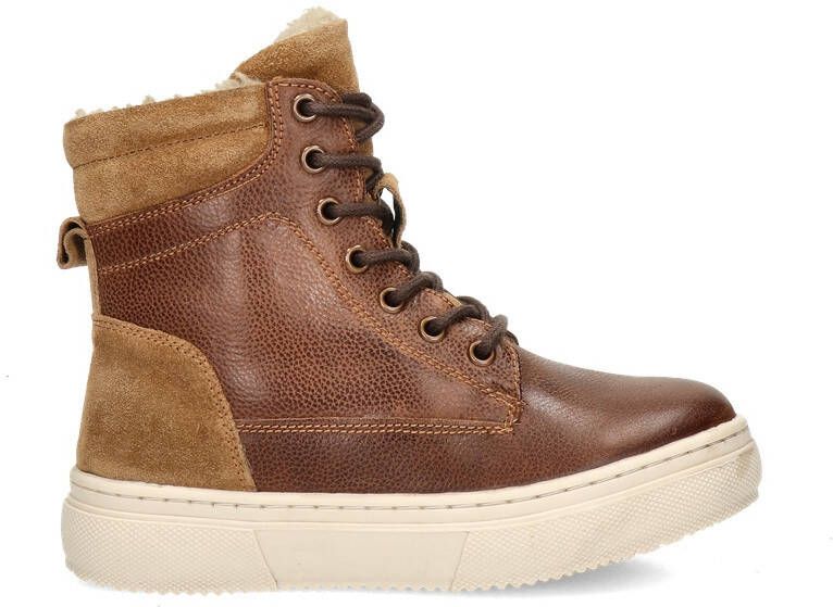 Nelson Kids leren veterboots cognac Bruin Leer Effen 35