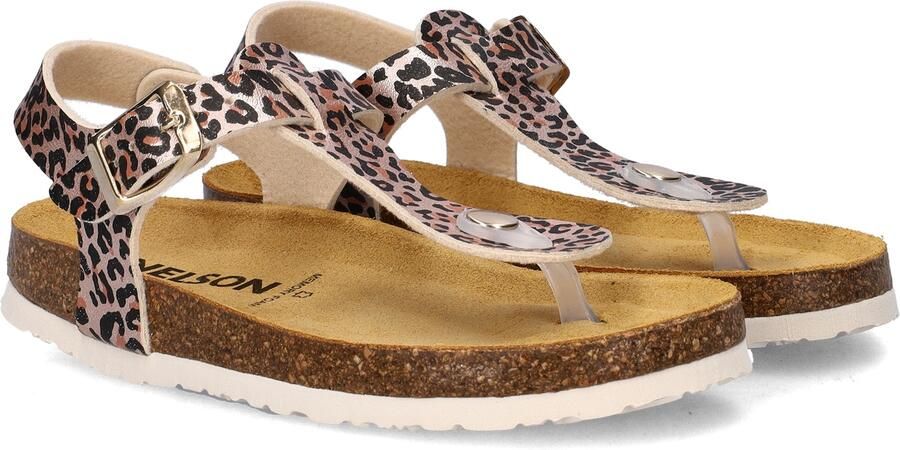 Nelson Kids imitatieleren sandalen met panterprint beige zwart - Foto 4