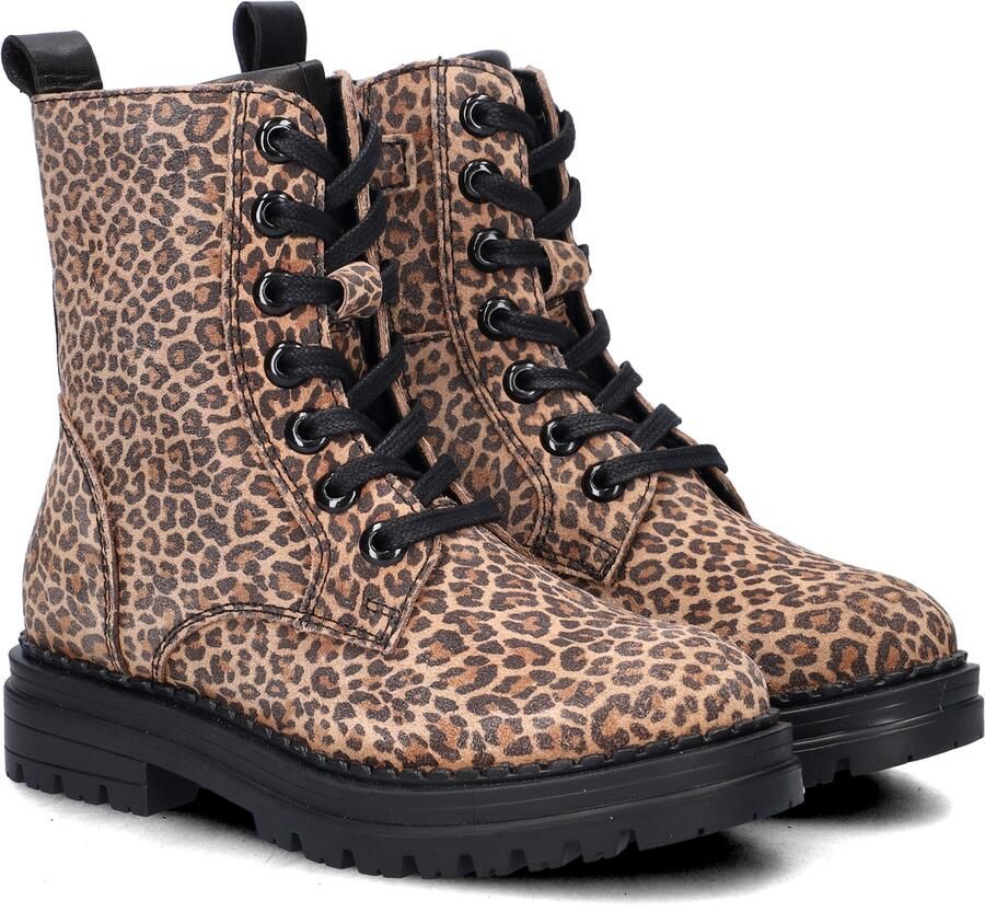 Nelson Kids suède veterboots met panterprint beige zwart - Foto 4