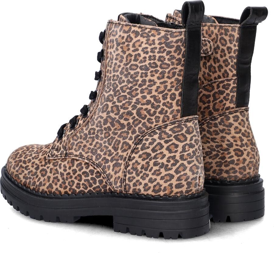 Nelson Kids suède veterboots met panterprint beige zwart - Foto 5