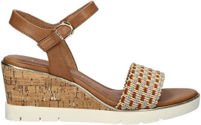 Tamaris Vegan Plateau Sandaal met Geweven Bandje Brown Dames - Foto 3