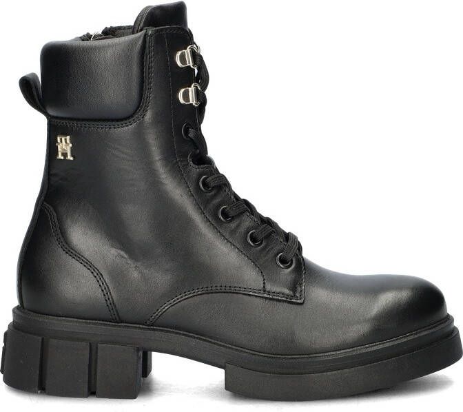 Tommy Hilfiger Bikerboots LACE-UP BIKER LEATHER blokhak veterschoenen enkellaars met gepolsterde schacht - Foto 3