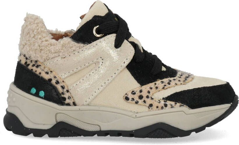 BunniesJR 224844-589 Meisjes Hoge Sneakers Zwart Beige Leer Veters - Foto 2