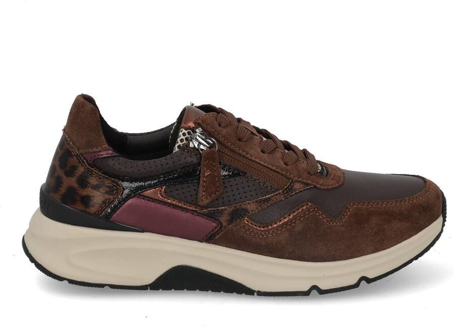 Gabor Rollingsoft Sneaker Veter Rits Bruin Leer Suede Combi - Foto 2