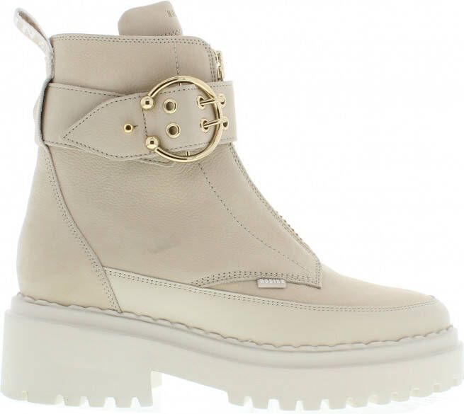 Nubikk Beige Enkellaarsjes met Decoratieve Gouden Rits en Gesp Beige Dames - Foto 8