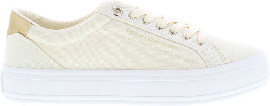 Tommy Hilfiger Plateausneakers ESSENTIAL VULC CANVAS SNEAKER Contrastafwerking in metalliclook vrijetijdsschoen lage schoen veterschoen - Foto 2