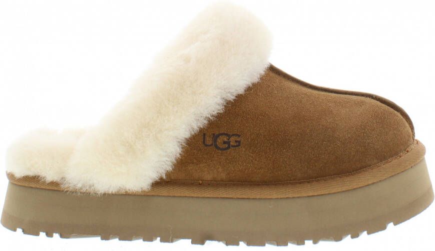 UGG Pantoffels Dames Sloffen Instappers Suède Harde zool Dichte hiel Disquette Cognac - Foto 14