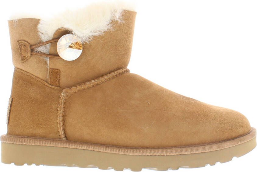 Ugg W Mini Bailey Button Bling Suede Snow Boots Brown Dames