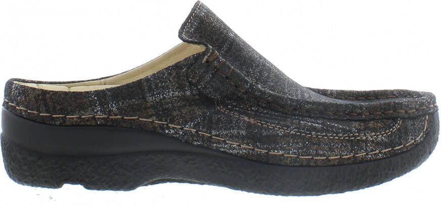 Wolky Comfortschoenen Roll Slide zwart goud metallic suede - Foto 4