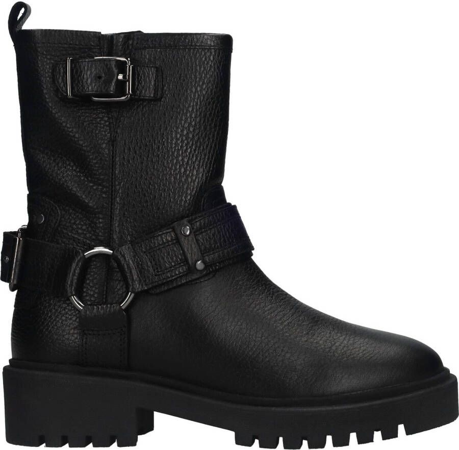 Poelman Zwarte leren bikerlaarzen met gespen Black Dames