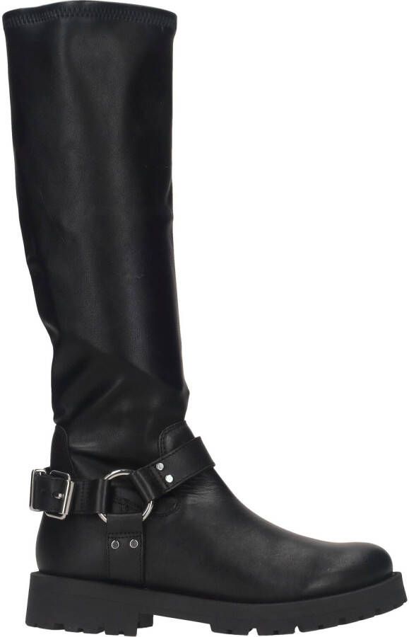 Poelman Zwarte leren kniehoge laarzen Black Dames