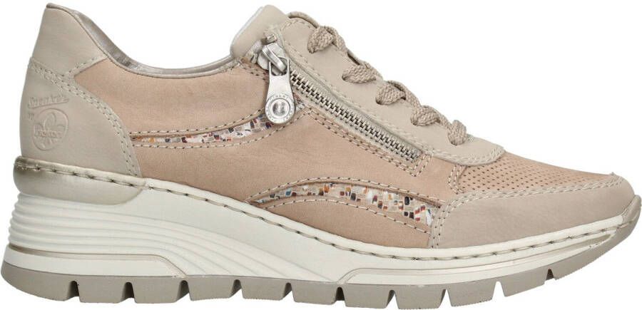 Rieker Witte Leren Sneaker met Dierenprint Accenten en Rits Beige Dames - Foto 3