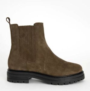 Sissy- Donkergroene suède chelsea boots met elastiek detail