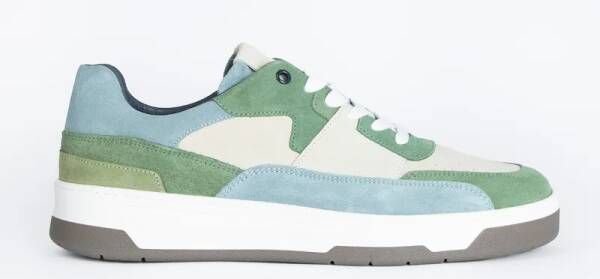 Sissy-Boy Groene suède sneakers met blauwe details