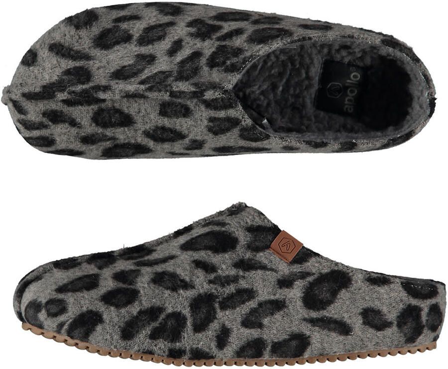 Apollo Dames instap slippers pantoffels luipaard print grijs