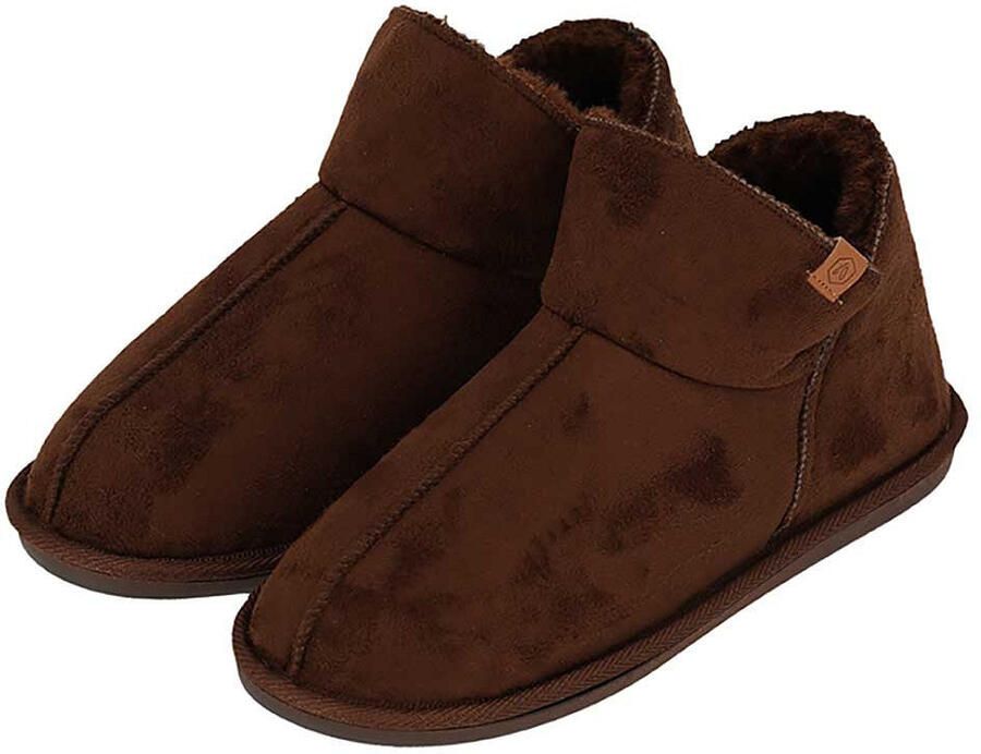 Apollo heren sloffen instappers bruin suede look hoog model pantoffels harde zool