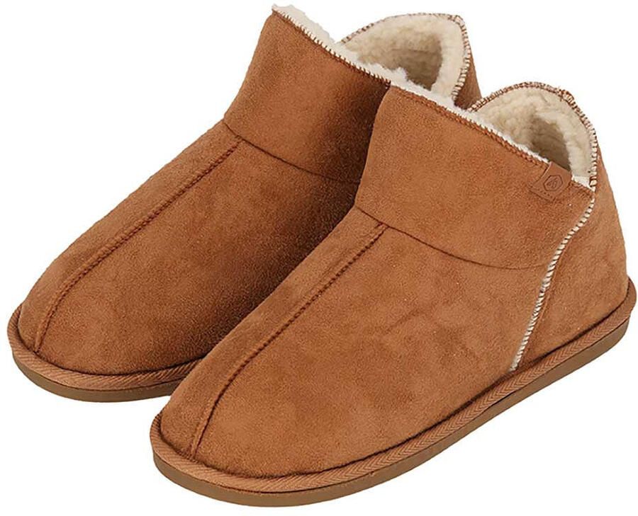 Apollo heren sloffen instappers cognac suede look hoog model pantoffels harde zool
