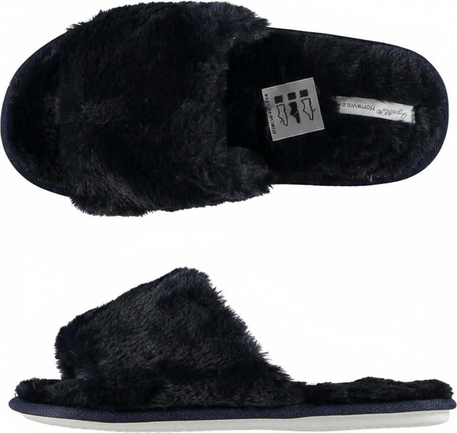 Apollo Huisslippers instapsloffen pantoffels blauw met nep bont dames