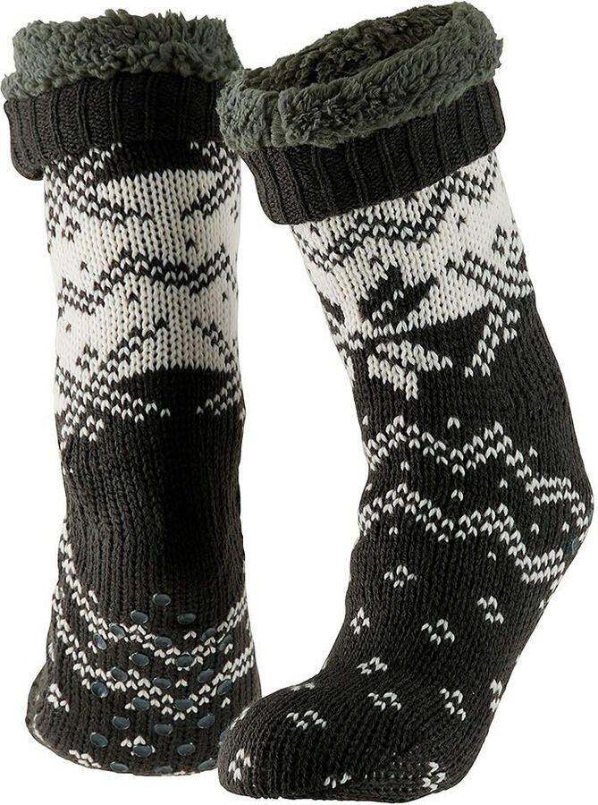 Apollo Huissokken slofsokken Nordic print zwart heren fleece gevoerd extra warm