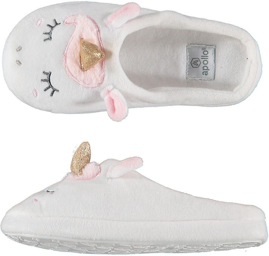 Apollo Meisjes instap slippers pantoffels eenhoorn wit Kindersloffen