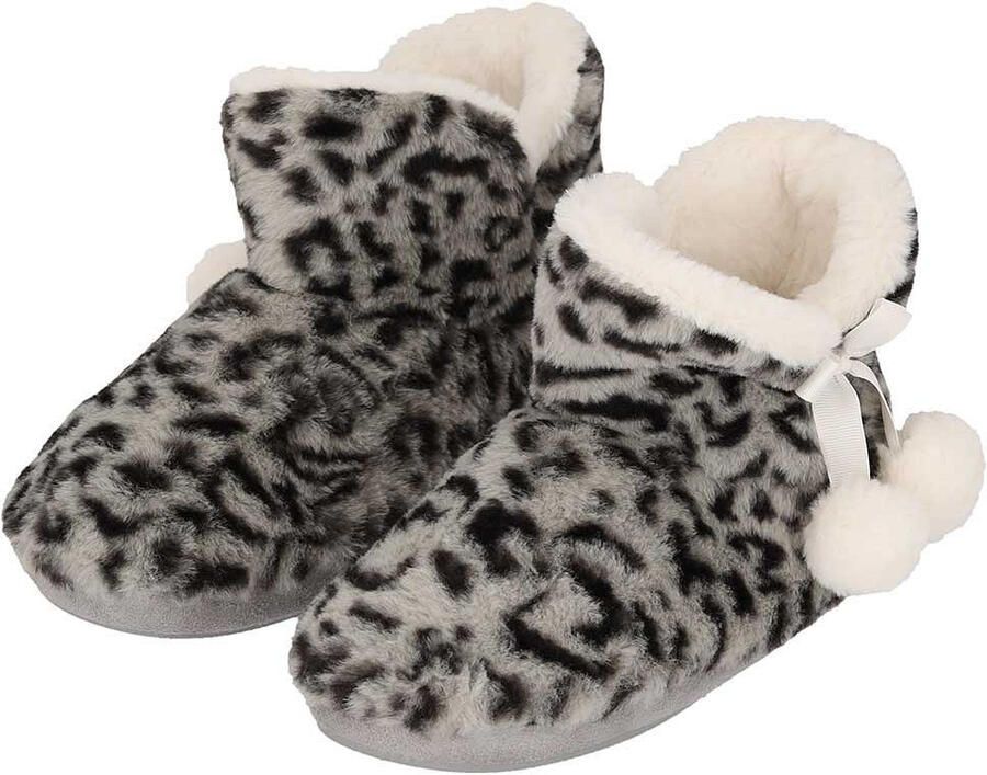 Apollo Pantoffels sloffen luipaard print dames lichtgrijs dieren sloffen hoog