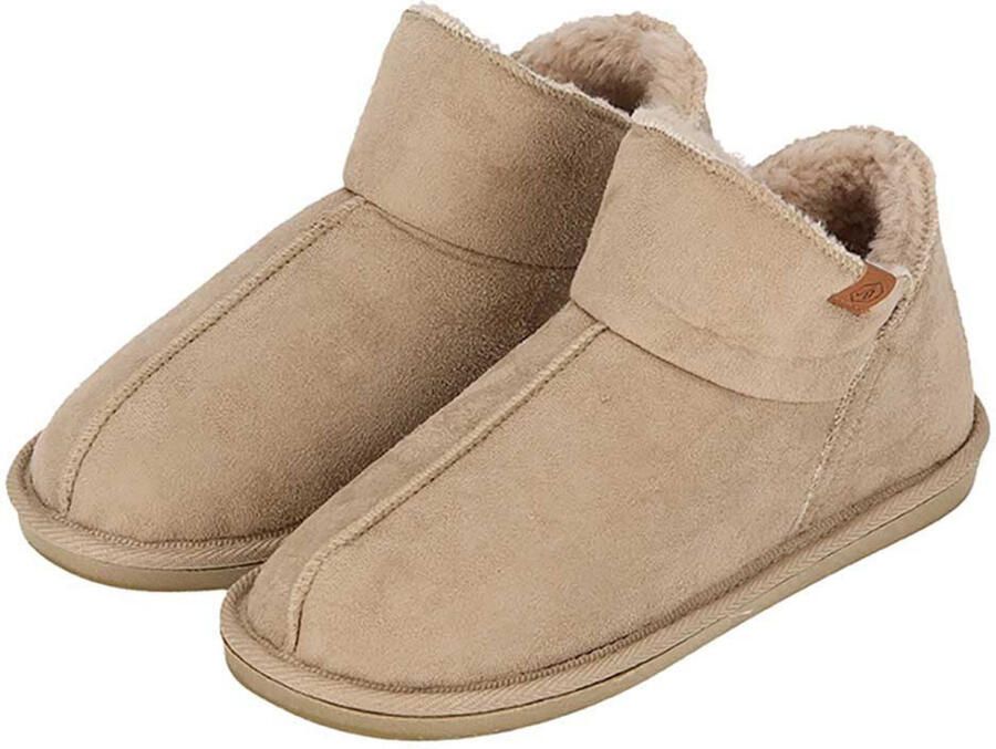 Apollo sloffen dames beige voering wol suede pantoffels met antislip