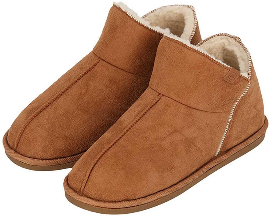 Apollo sloffen dames cognac voering wol suede pantoffels met antislip