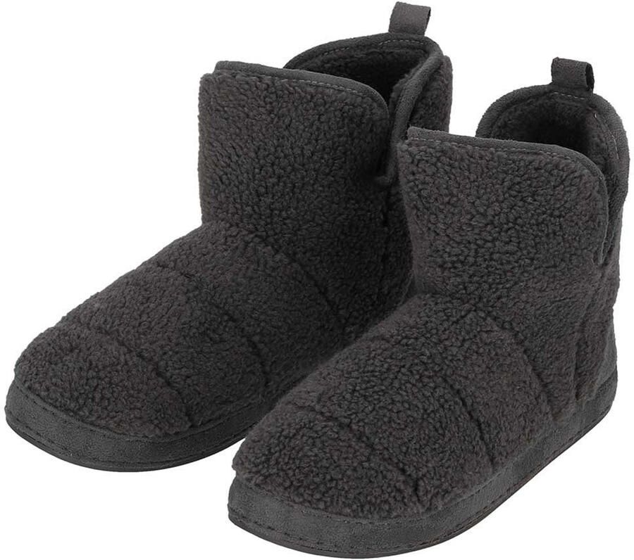 Apollo Sloffen heren antraciet teddy stof antislip zool hoog model