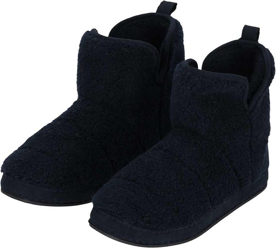 Apollo Sloffen heren donkerblauw teddy stof antislip zool hoog model