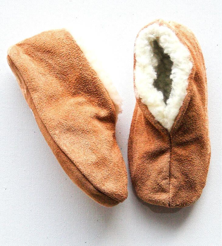 Bernardino Spaanse kinder sloffen beige Gevoerd Suede wol De enige echte