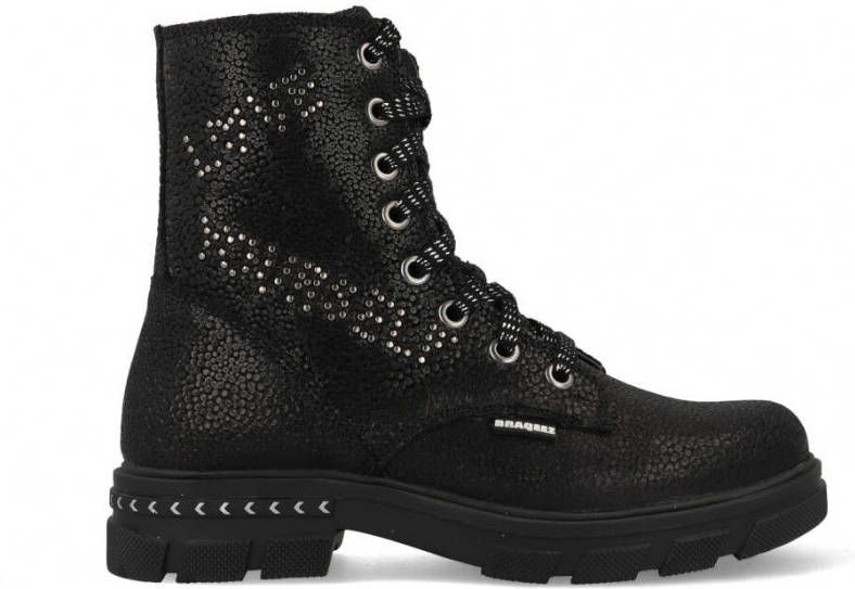 Braqeez 421715 989 Biker Boots Zwart Leer Veters - Foto 2